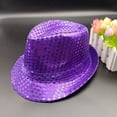 thumbnail image 2 of TiaoBug Women Men Sequin Fedora Hat Disco Hat Jazz Dance Hat Hip-Hop Rapper Stage Performance Purple One Size, 2 of 4