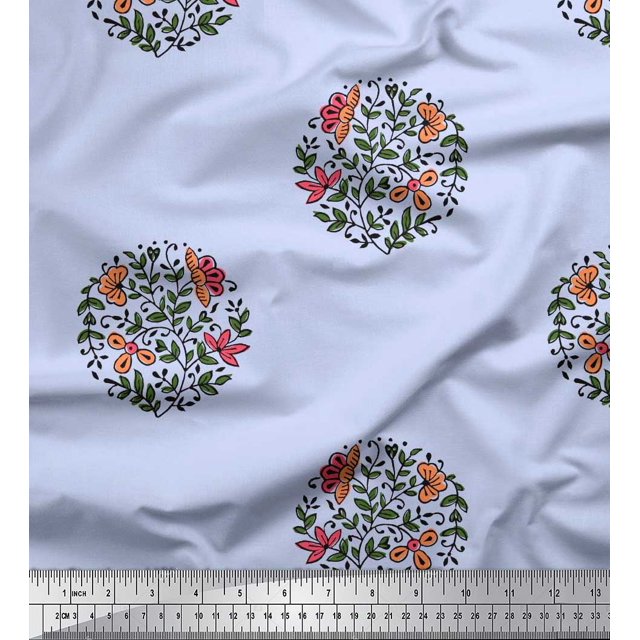 Soimoi Tissu en Poly Georgette Imprimé Feuilles et Fleurs au Mètre 52 Pouces de Large