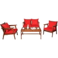 thumbnail image 2 of Costway 4PCS Patio Rattan Furniture Set Acacia Wood Frame Cushioned Sofa Chair Red, 2 of 10