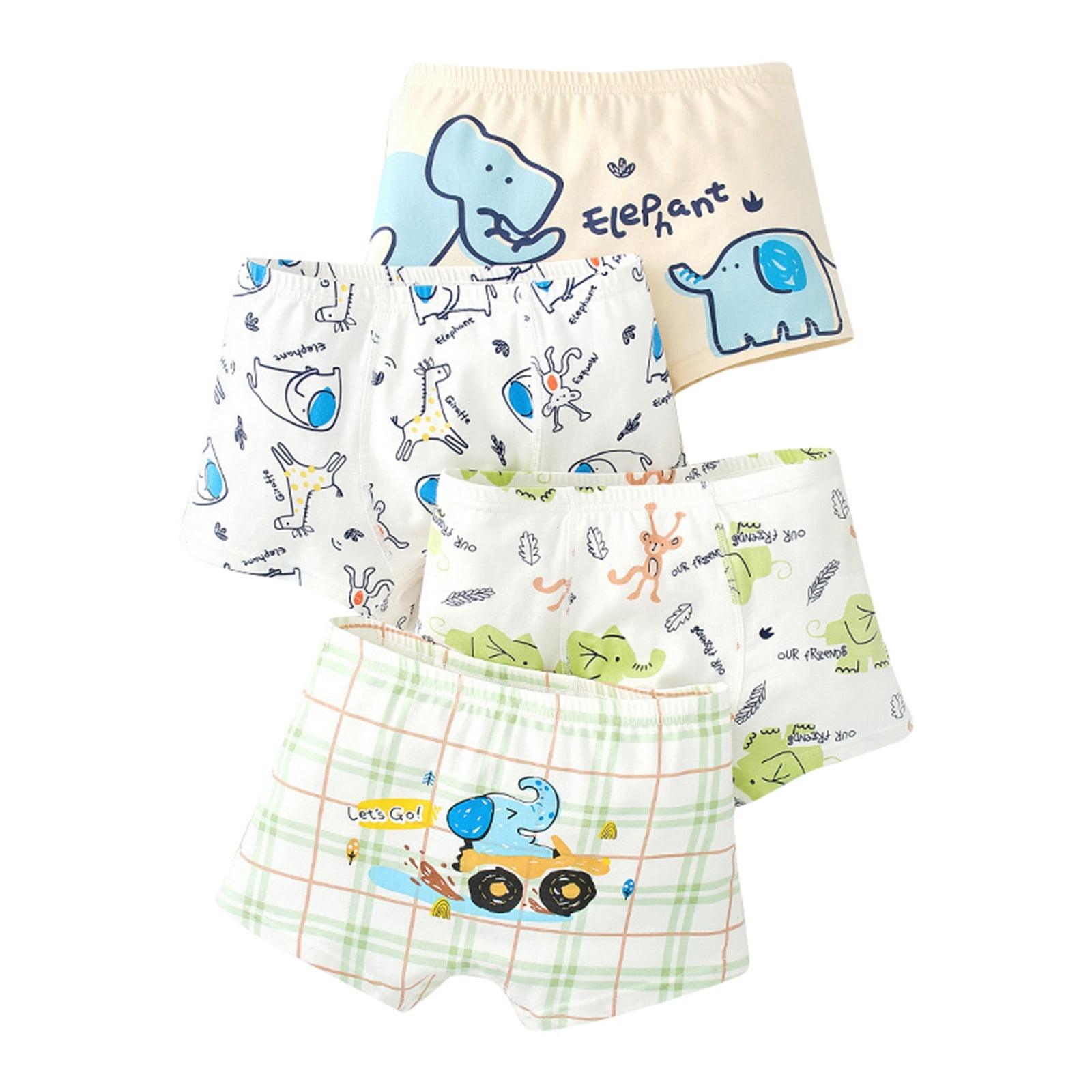 WEIYLL Boxeurs Multi-pack pour Garçons, Taille Élastique, Shorts Imprimés Mignons, 4 Pcs, Beige, Taille TG