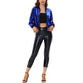 thumbnail image 2 of INSPIRE CHIC Women's Sequin Jacket Zipper Closure Hidden Pockets Bomber Jacket L Blue, 2 of 6