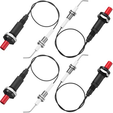 Ensemble de 4 Allumeurs Piézo au Propane à Poussoir avec Fil de Bouchon d'Allumage à Électrode Céramique Filetée 30 cm pour Gril au Gaz