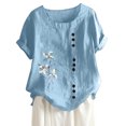 thumbnail image 3 of Birdeem Womens Fashion Summer Round Neck Leisure Short Sleeve Printed Buttons Tops, 3 of 7