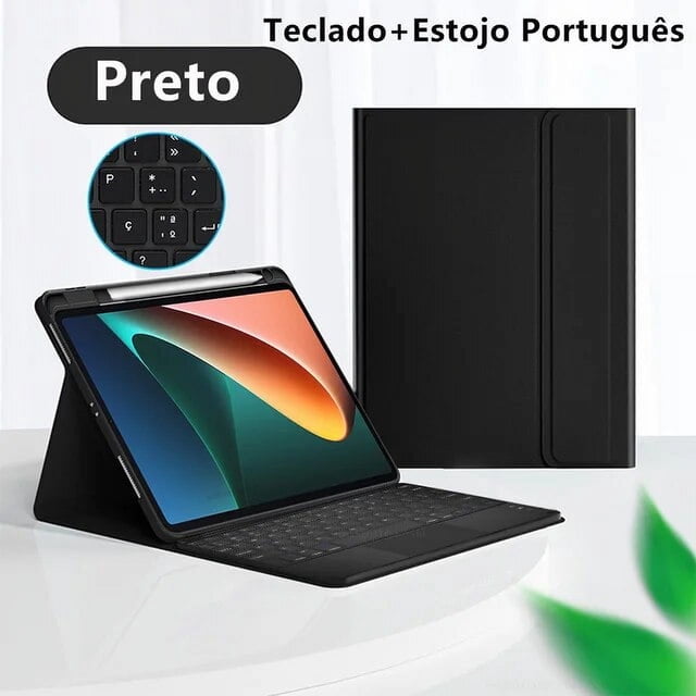 Keyboard Case for Xiaomi Mi Pad 5 6 Pro Keyboard Case Tablet Cover for MiPad 5 6 Redmi Pad Wireless Bluetooth Keyboard Case Portuguese Black Mi Pad 6 11inch