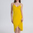 thumbnail image 1 of Ladies Sling Midi Dress Asymmetric Solid Color Slim Fit Backless Vacation Outfit, 1 of 8