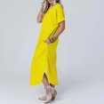 thumbnail image 3 of FAIWAD Robe T-Shirt Maxi pour Femmes Décontractée Ample à Col en V à Manches Courtes Fendue Robe d'Été de Plage avec Poche, 3 of 8
