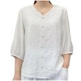 thumbnail image 1 of Pisexur Haut à Manches Courtes à Col Rond Brodé Rétro à la Mode pour Femmes, Hauts pour Femmes, Blouses Habillées Décontractées, Hauts pour Femmes Blanc, 2TG, 1 of 3