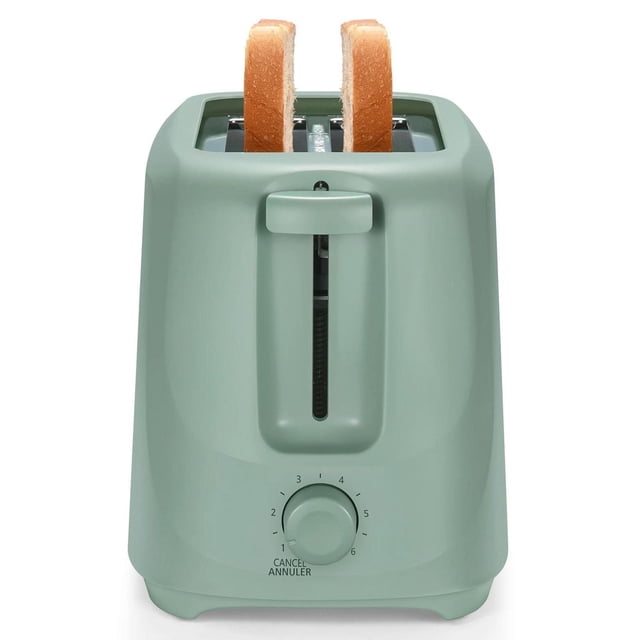 Mainstays 2-Slice Toaster with 6 Shade Settings and Removable Crumb Tray, Green Sage
