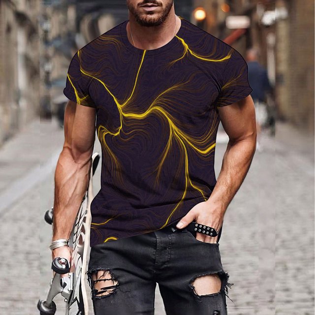 Qertyioot Hommes Imprimer Manches Courtes Col Rond T-shirt Décontracté Mode Manches Courtes Dégagement