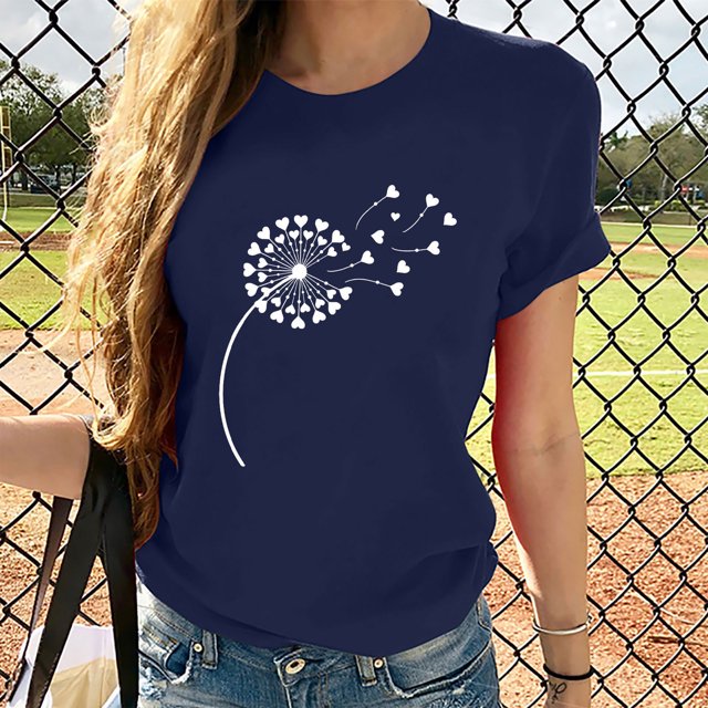 Meichang T-Shirts Graphiques Tendance pour Femmes Nouveauté Drôle Mignon T-Shirts à Imprimé Pissenlit Décontractés Col Rond Manches Courtes T-Shirts Légers Hauts