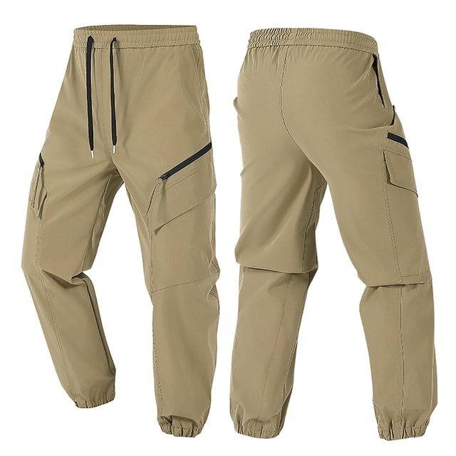 LOVZFMLL Cargo Pants for Men's Casual Sport Pocket Drawstring Zipper Solid Color Elastic Waist Jogger Pants