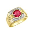 thumbnail image 3 of RYLOS Mens Rings Yellow Gold Plated Silver Designer Round Gemstone &  Sparkling Diamond Ring Ruby July Birthstone Rings For Men, Men's Rings, Silver Rings, Sizes 8 - 13, 3 of 7