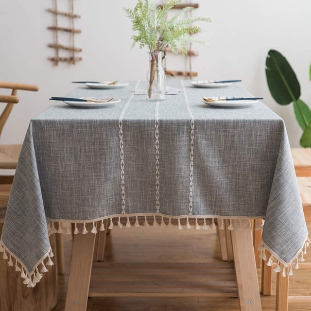 Cotton Linen Rectangle Tablecloth Table Cloth Heavy Weight Cotton Linen Dust-Proof Table Cover for Party Table Cover Kitchen Dinning(Light Gray,90*90cm)