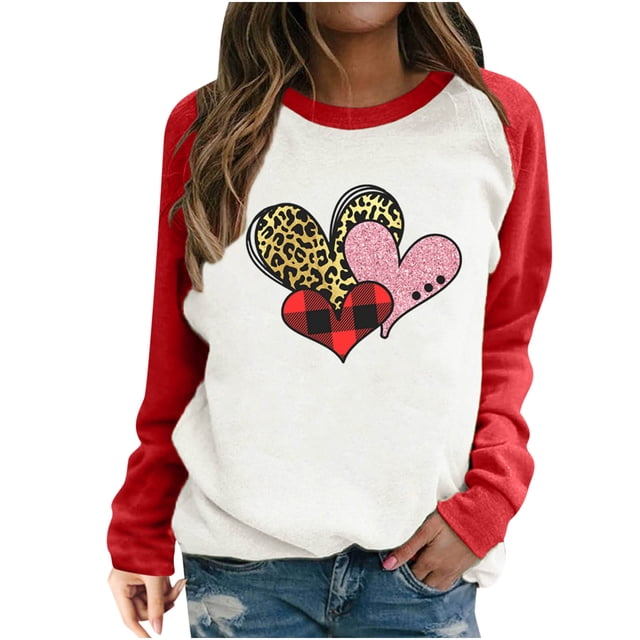 RKSTN Chandail en Molleton de la Saint-Valentin pour Femmes Mode Imprimé Lettre et Cœur Chandail en Molleton Manches Longues Col Rond Tops