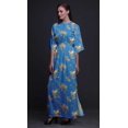 thumbnail image 3 of Bimba Rayon Black Berry & Yellow Sparrow Bird Printed Womens Long MaxiDressGown With Side Slit-Small, 3 of 6