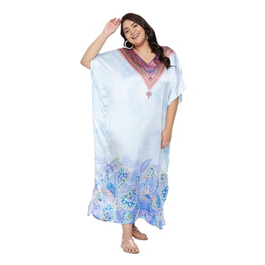 Robes Caftans en Satin de Polyester pour Femmes Grande Taille Longues Maxi Kimono Caftans pour Dames