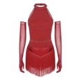thumbnail image 1 of Hansber Robe de Danse pour Femmes à Franges en Strass avec Gants, Col Licou, Costume de Danse Latine pour Salle de Bal, Rumba, Salsa, Bourgogne G, 1 of 7
