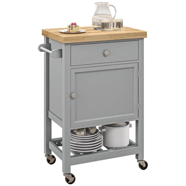 HOMCOM Kitchen Cart on Wheels with Towel Rack, Drawer, Shelf and Cabinet