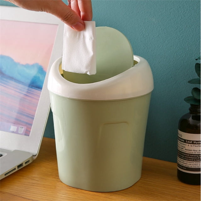 RRJ Desktop Trash Can, Shake Lid Plastic Waste Bin, Mini Office Desk Garbage Can, Car Home Kitchen Restaurant Storage Container, Small Space Trash Basket