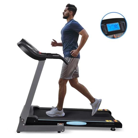 12-Level Auto Incline 2.5HP Folding Treadmill with LCD Display, Ultra-Quiet Shock Absorption System, 17 inches Width, 8.5 mph Speed, 220lbs Max Weight