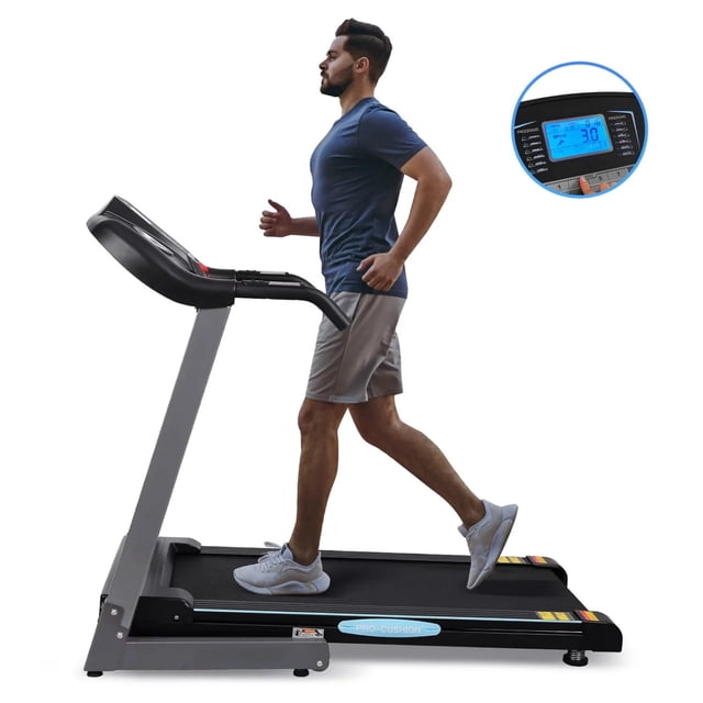 12-Level Auto Incline 2.5HP Folding Treadmill with LCD Display, Ultra-Quiet Shock Absorption System, 17 inches Width, 8.5 mph Speed, 220lbs Max Weight
