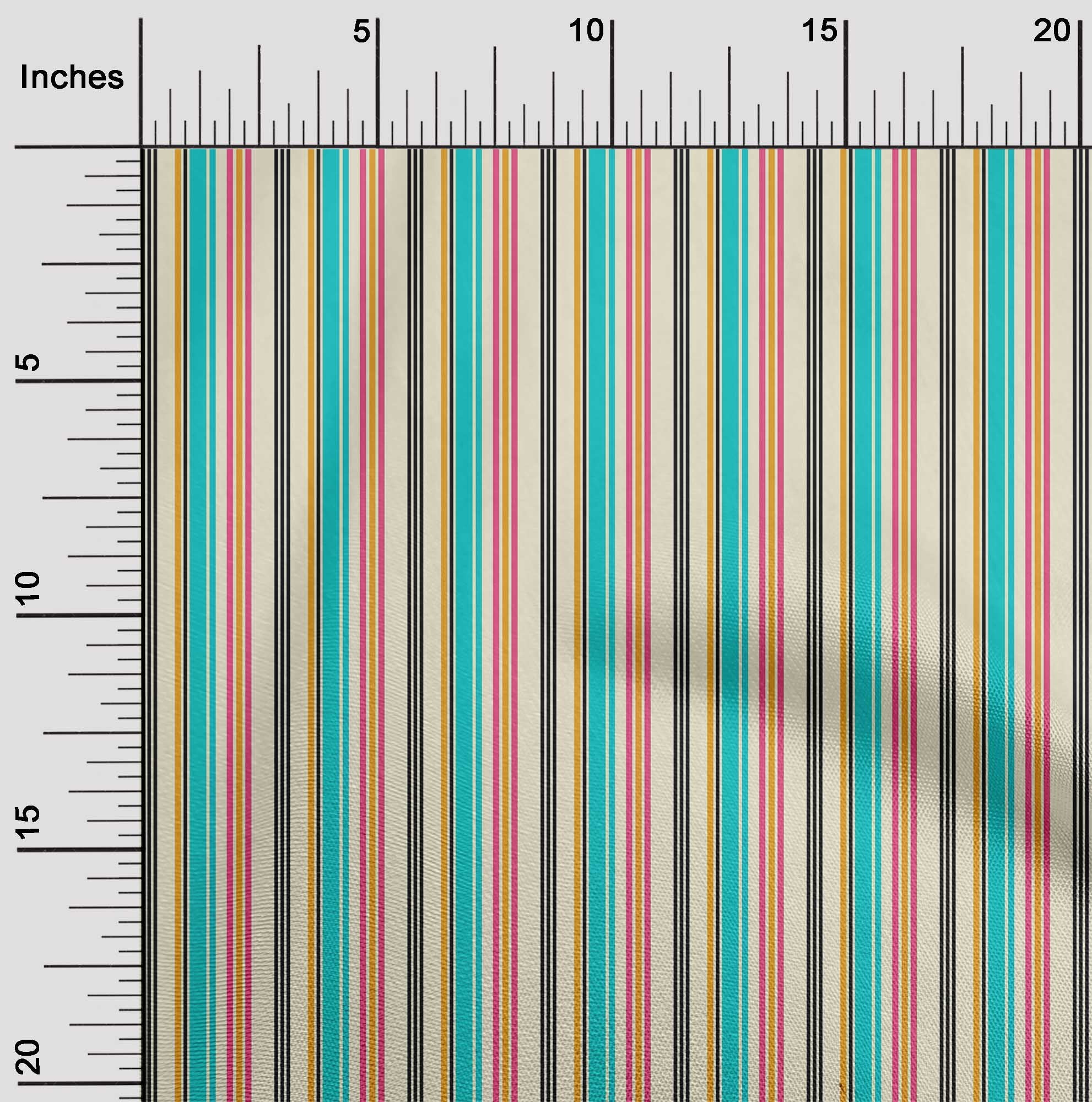 oneOone Organic Cotton Poplin Twill Fabric Multicolor Stripe Print Sewing Fabric BTY 42 Inch Wide