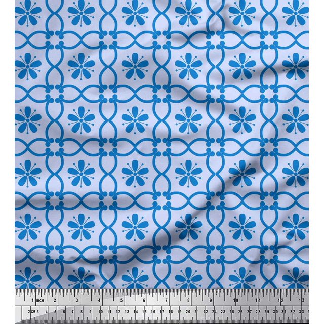 Soimoi Blue Poly Georgette Fabric Talavera Poblana Ethnic Print Sewing Fabric Yard 52 Inch Wide