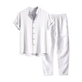 thumbnail image 1 of Costumes de Bal Décontractés pour Hommes de Printemps Unis Couleur Manches Courtes Col Rabattu Smoking pour Hommes Haut à Col Pantalon Long Costumes pour Hommes Costume Ajusté, 1 of 2