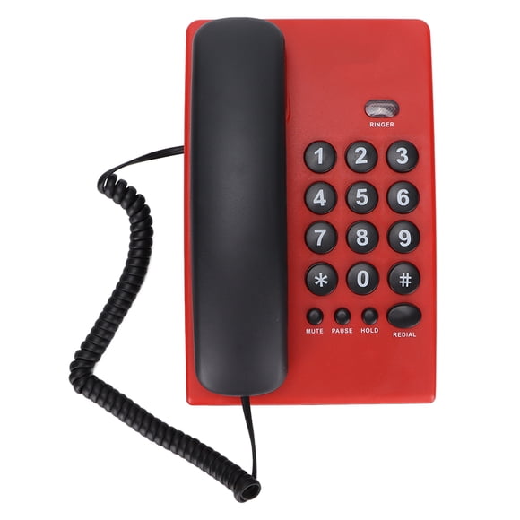 Wired Telephone, Desktop Landline Wearable Button Last Number for Office for Home Red,,Blue,Orange,Rose Red