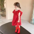 thumbnail image 4 of Été Tout-Petits Filles Pétale Manches en Vrac Robe Casual Robe Volantée Dos Solide Bowknot une Ligne Robes Tenue pour Enfants 2-7 Ans, 4 of 7