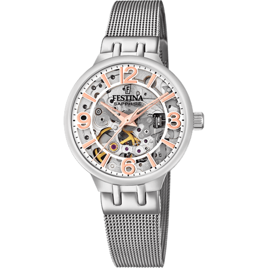 Festina F20579/1 Montre à Bracelet Maillé Automatique Argent