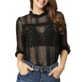 thumbnail image 1 of INSPIRE CHIC Women's 3/4 Sleeves Ruffle Mock Neck Sheer Lace Top, 1 of 6