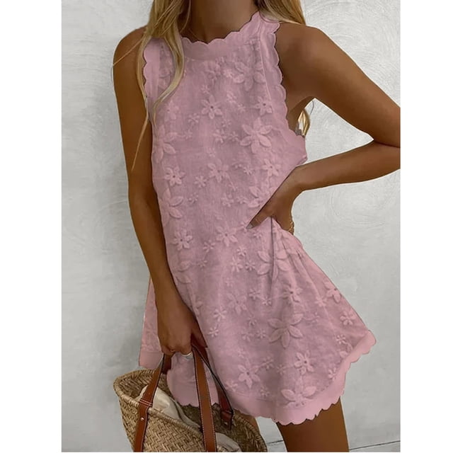 zanvin Robes d'Invitée de Mariage pour Femmes, Robe d'Été Unie pour Femmes Style Frais Couleur Unie Débardeur en Dentelle Brodée à Col Rond