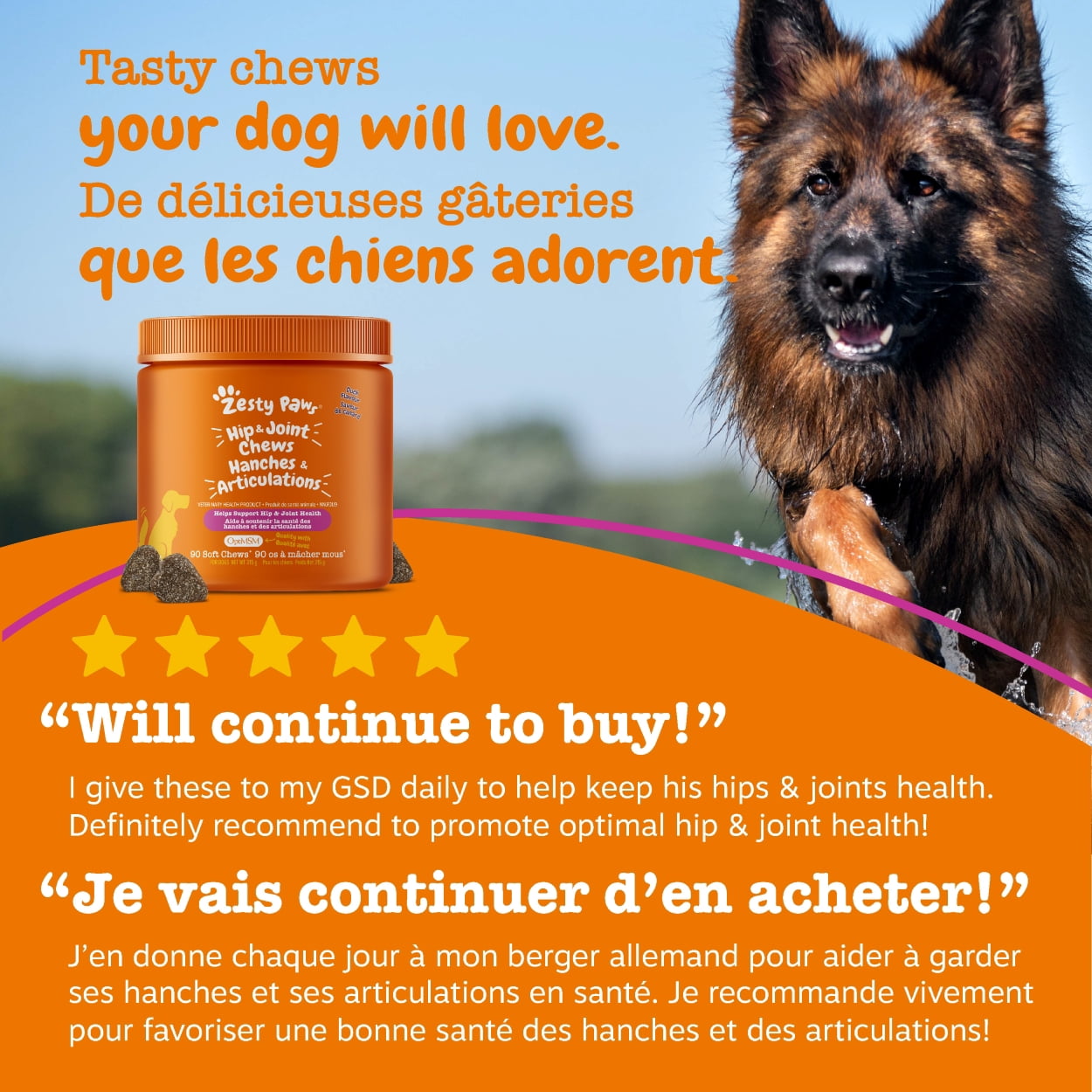 Zesty Paws Apaisant Chews Saveur de Dinde Complément Alimentaire Quotidien pour Chiens, Friandises Molles, Paquet de 90