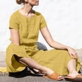 thumbnail image 4 of Yuyuzo Women Cotton Linen Jumpsuits Summer One-Piece Outfits Short Sleeve Wide Leg Long Pants Rompers, 4 of 7