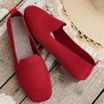 thumbnail image 5 of Womens Casual Shoes Large Size Knit Solid Color Simplicity Soft Sole Square Toe Flat Bottom Comfortable Breathable Mesh Walking Shoes Slip on Single Shoes Red, 5 of 5