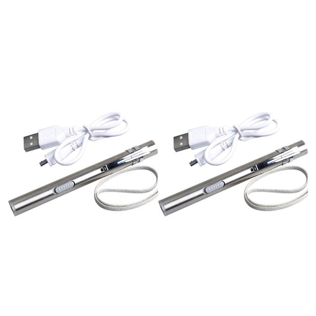 Decodeary Lampe de Poche Extérieure Portable Rechargeable en Acier Inoxydable à DEL Lampe-Stylo Pêche à Main Lumière Suspendue un Mode 1 2Ensemble