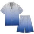 thumbnail image 2 of GPOECD Men's Sleepwear Plus Size Gradient Multicolored Printed Silk Satin Short Sleeve Button Up Loungewear Pajama Set Men Light Blue,L, 2 of 4