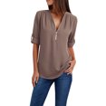 thumbnail image 1 of RKSTN Women Ladies Zipper Button Long Sleeves Loose Chiffon Shirt Clothing, 1 of 6