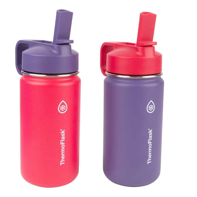 Thermoflask - Kids 414 mL (14 oz.) Stainless-steel Insulated Water Bottles, 2-pack (Pink)