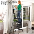 thumbnail image 3 of Ourlova Foldable 5 Step Heavy Duty Metal Ladder with Safety Lock, Wide Non-Slip Pedals and Handrails, Portable Collapsible Step Stool for Home, Office, Outdoor, 3 of 8
