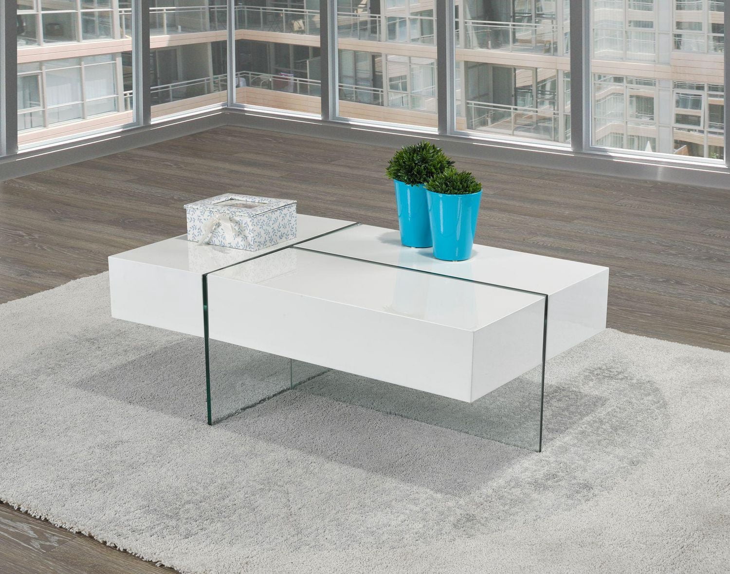 Table basse Jesse avec rangement, blanche
