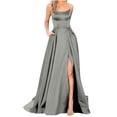 thumbnail image 1 of Pompotops Women's Solid Color Off Back Strap Long Dress Slim Off Shoulder Evening Dress, 1 of 6