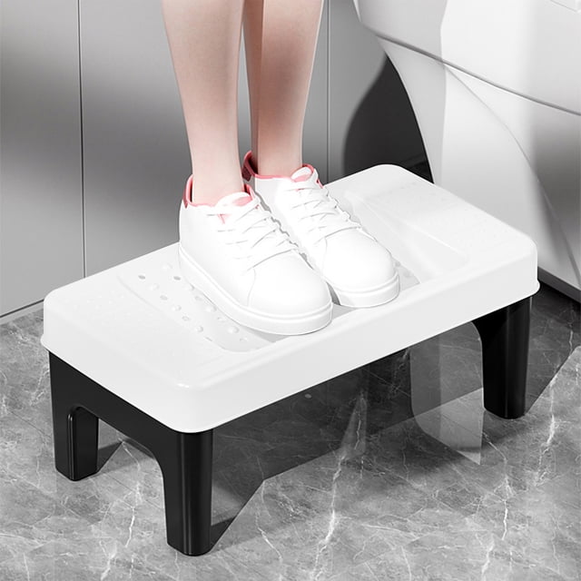 Toilet Step Stool for Squatting, Plastic Footrest with Foldable, Stackable Design, Non-Slip, Versatile Potty Assistance for Home and Bathroom Use, White/Gray/Blue, 40x22x17 cm