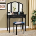 thumbnail image 2 of Costway Tri Folding Mirror Makeup Dressing Table Vanity Set W/ Stool 4 Drawers Black, 2 of 10