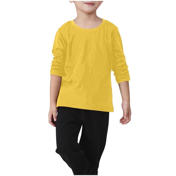 ZACPNCV Girls Long Sleeve T Shirts Kids Crewneck Fall Winter Tops Basic Tees Yellow 4-5 Years