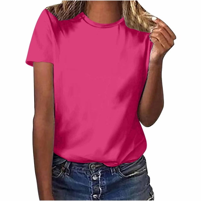 Yuyuzo Chemises d'Été pour Femmes Col Rond Manches Courtes Tee Tops Blouses Amples Unies