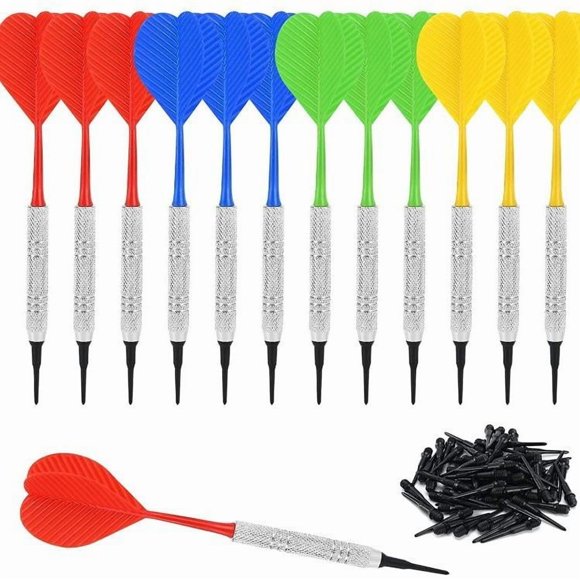 Soft Tip Dart Set, 14g Plastic Darts for Electronic Dartboards, Beginners & Family Game Night, Includes 100 Replacement Tips, 12-Pack Assorted Colors