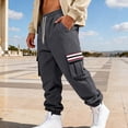 thumbnail image 4 of Lovzfmll Men's Retro Striped Fleece Joggers, Solid Color Base, Heavy Pile, Drawstring Waist, Pockets for Warmth Dark Gray, XL, 4 of 9
