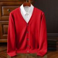 thumbnail image 2 of aohooy Mens V-Neck Sweater Elegant Business Long Sleeve Button Down Cardigans for Men Basic Knitted Sweater with Fake Pockets Red,L, 2 of 8